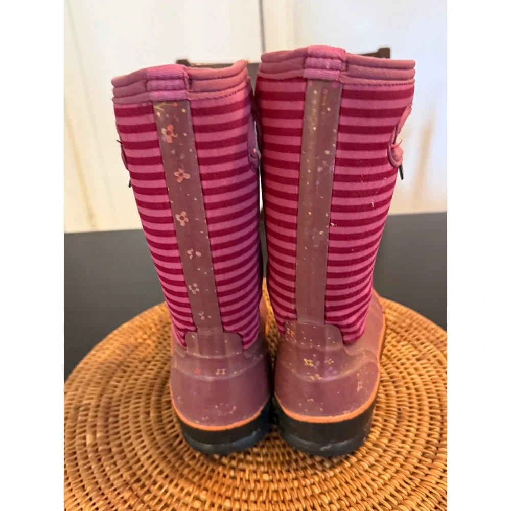Bogs Classic Flower Stripe Youth Size 2 Pink‎ Waterproof Insulated Rain Boots